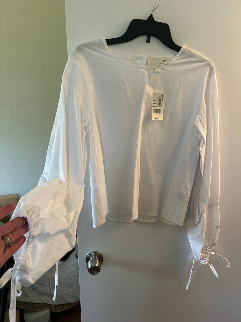 J.O.A. White Long-Sleeve Top with Tie Cuffs